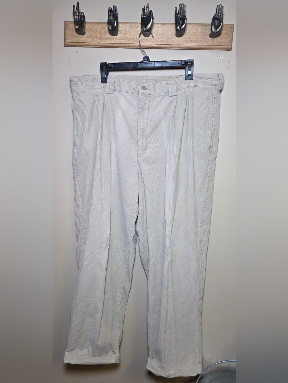 Savane Beige Corduroy Pants Straight Leg Cuffed Hem Relaxed Fit Size 42x30